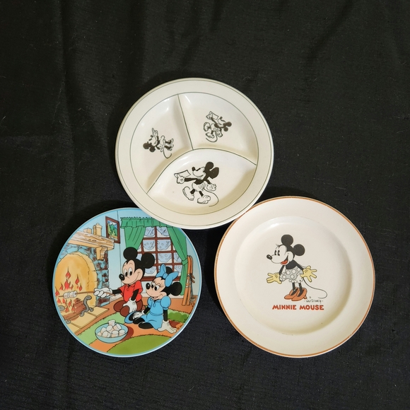 Vintage Disney Mickey and Minnie Mouse Plate Trio - Colorful and Classic